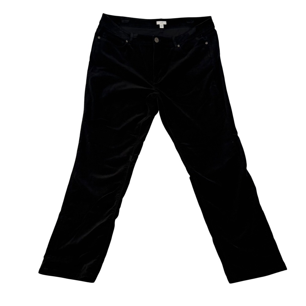 J.Jill Black Velvet Straight Leg Pants Womens 16 Mid Rise 5-Pocket Stretch